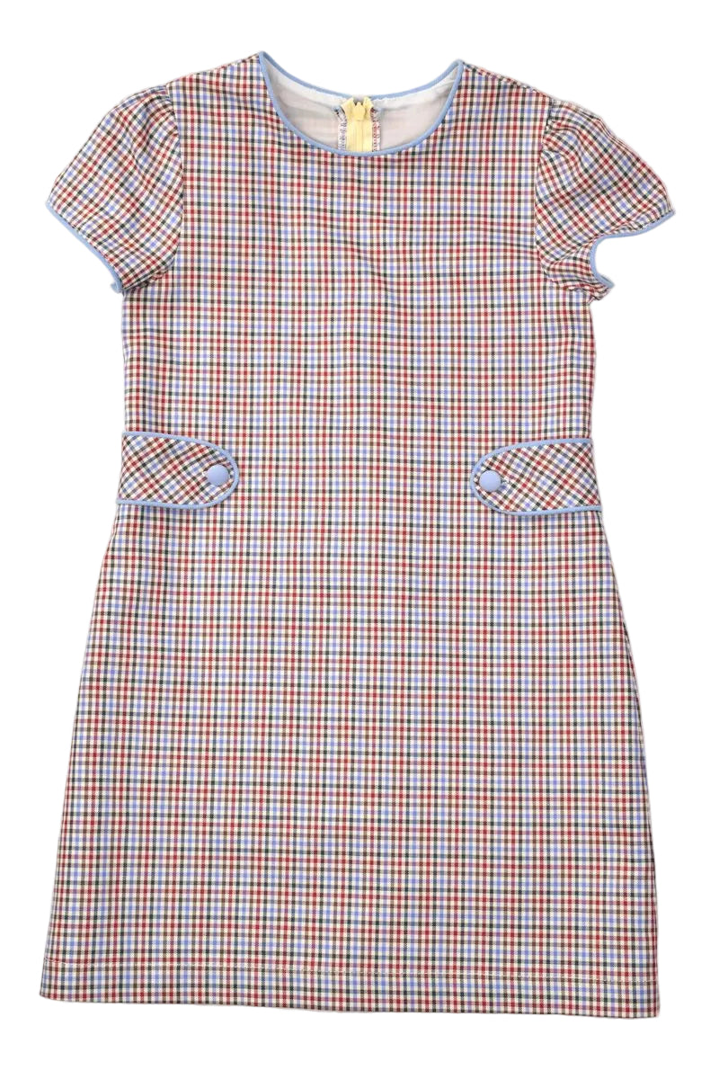 Plaid dress with short sleeves on a white background