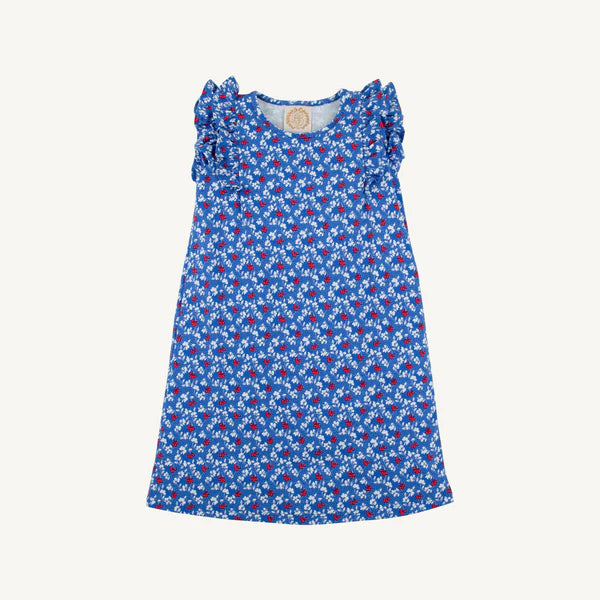 Blue dress with white and red flowers 