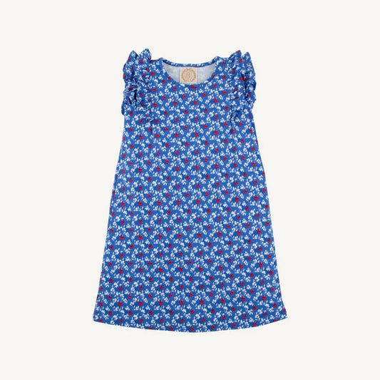 Blue dress with white and red flowers 