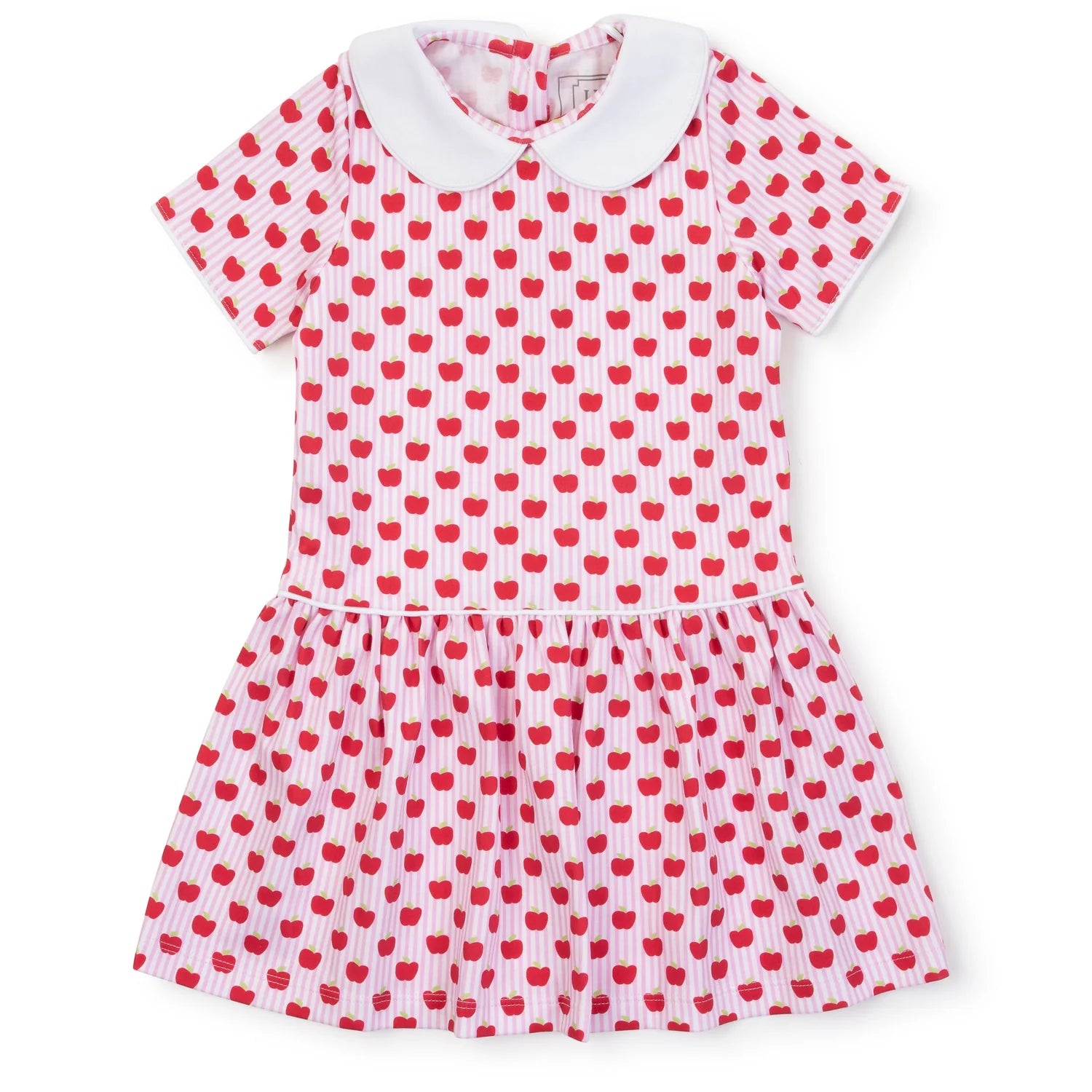 Red dress with apple pattern and white peter pan collar 
