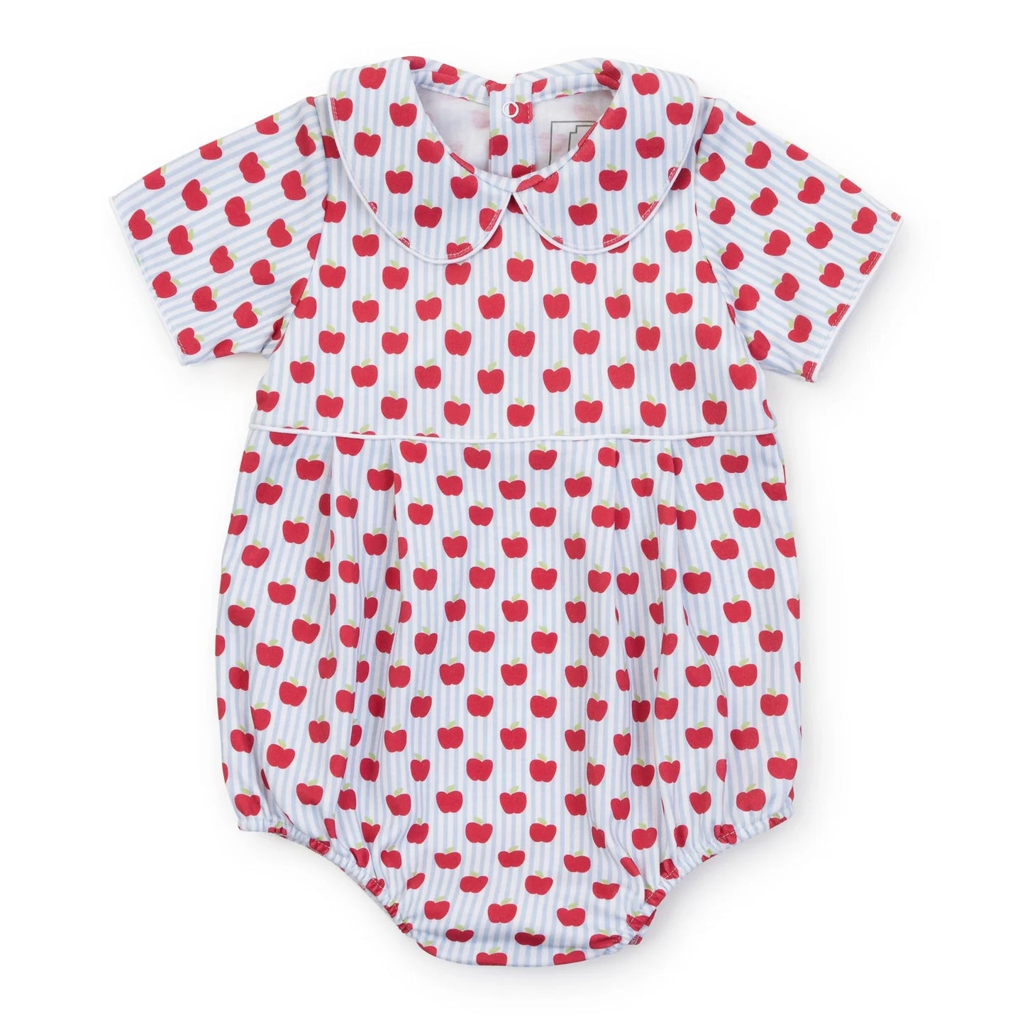 Blue bubble with apple pattern with peter pan collar 