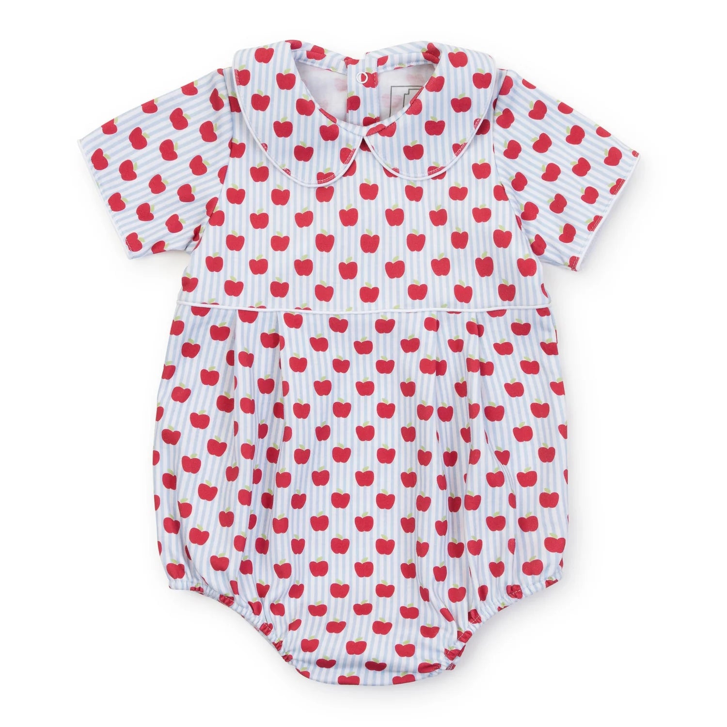 Blue bubble with apple pattern with peter pan collar 