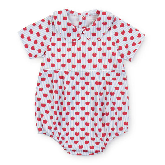 Blue bubble with apple pattern with peter pan collar 