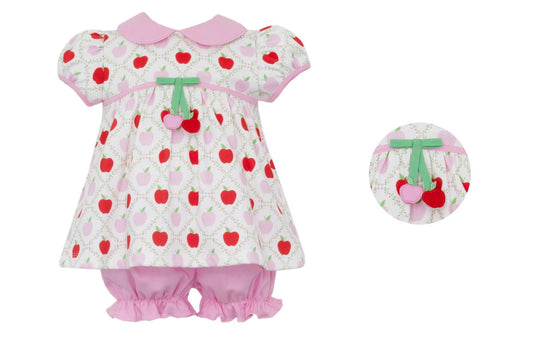 APPLE KNIT PRINT - pink and red print - Bloomer set