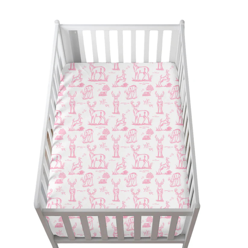Backwood Bucks Pink Fitted Crib Sheet