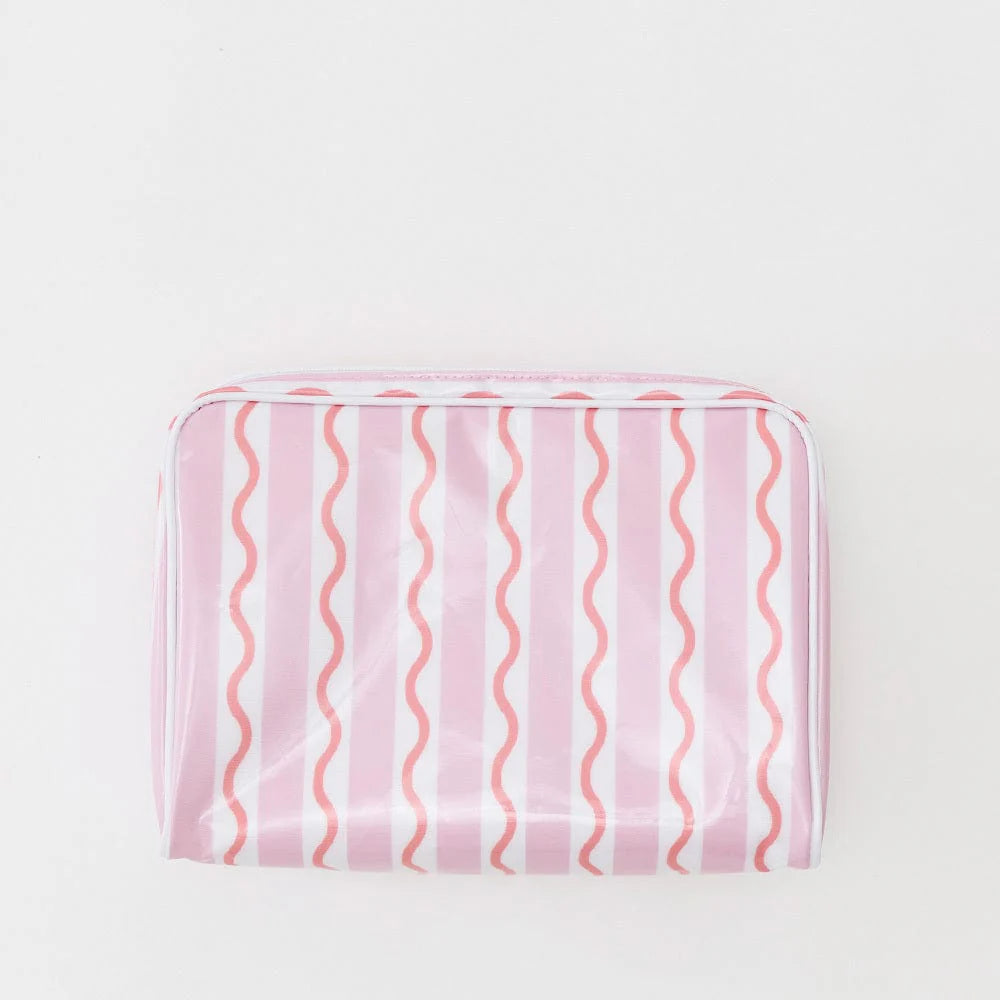 Large Cosmetic Case with pink and coral stripes