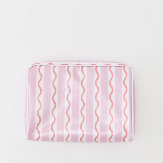 Large Cosmetic Case with pink and coral stripes
