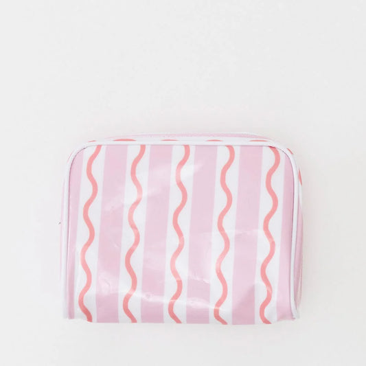 Pink and coral striped cosmetic bag - small
