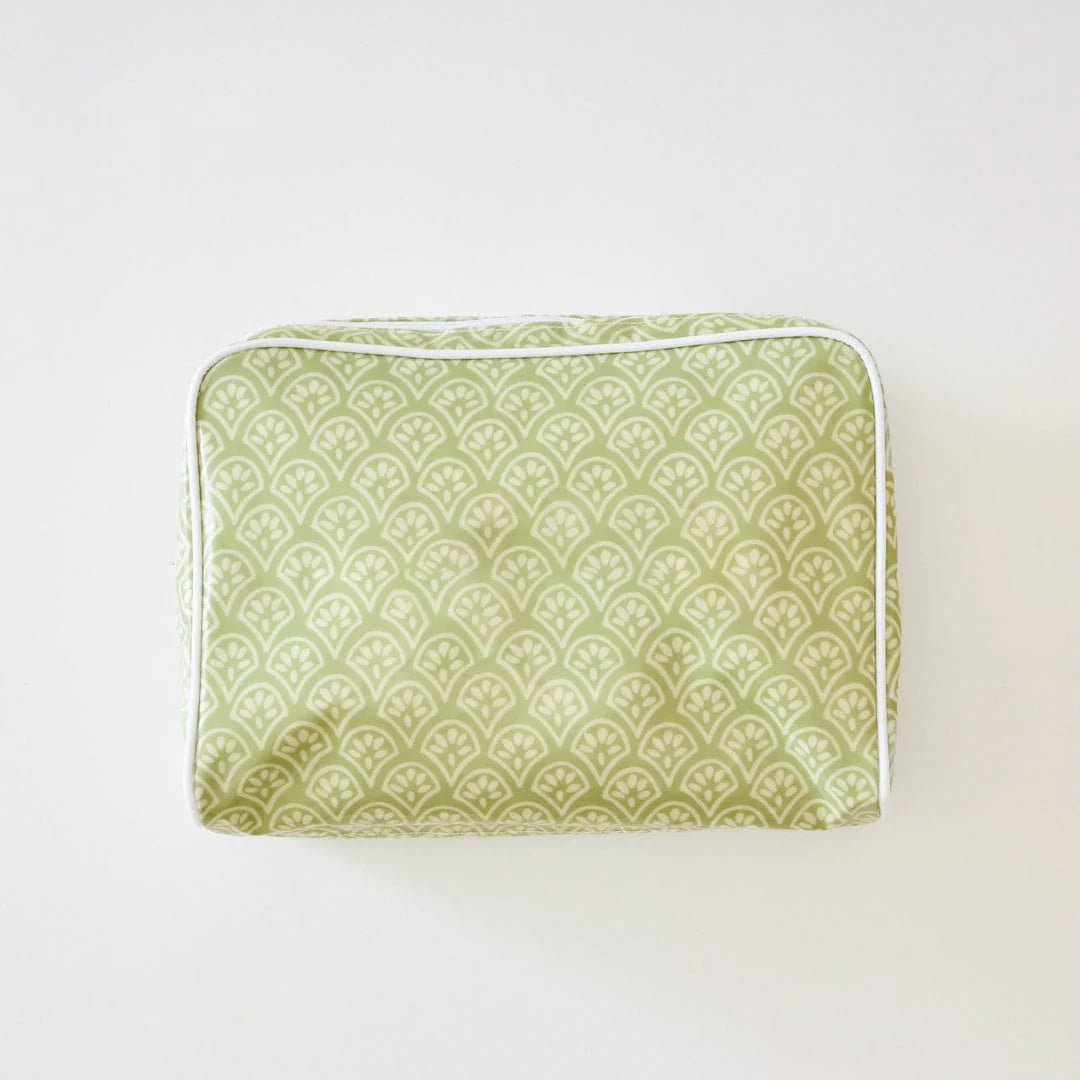 Large cosmetic bag with green design
