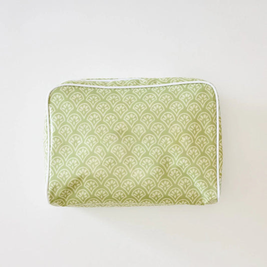 Large cosmetic bag with green design
