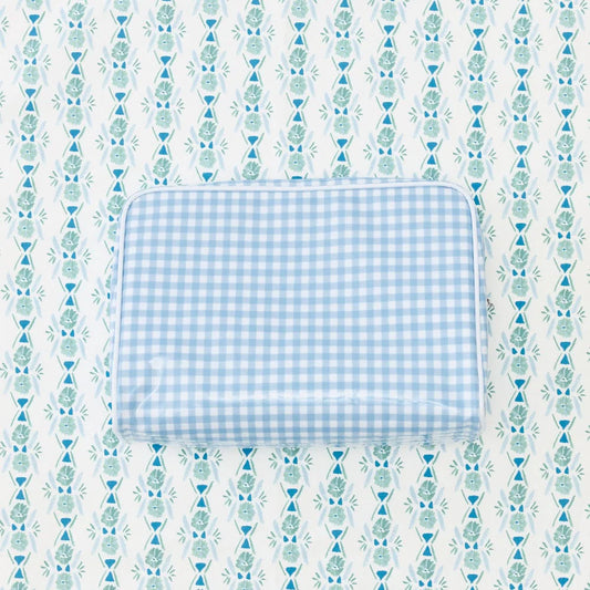 Blue gingham large cosmetic bag