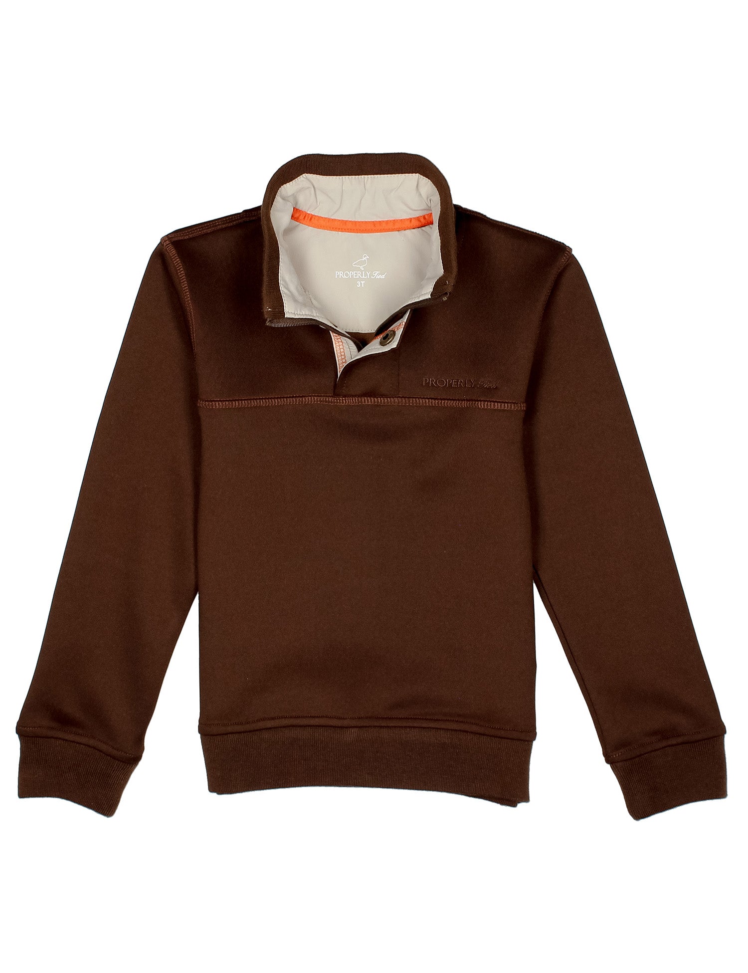 Brown pullover with a visible brand logo on a white background
