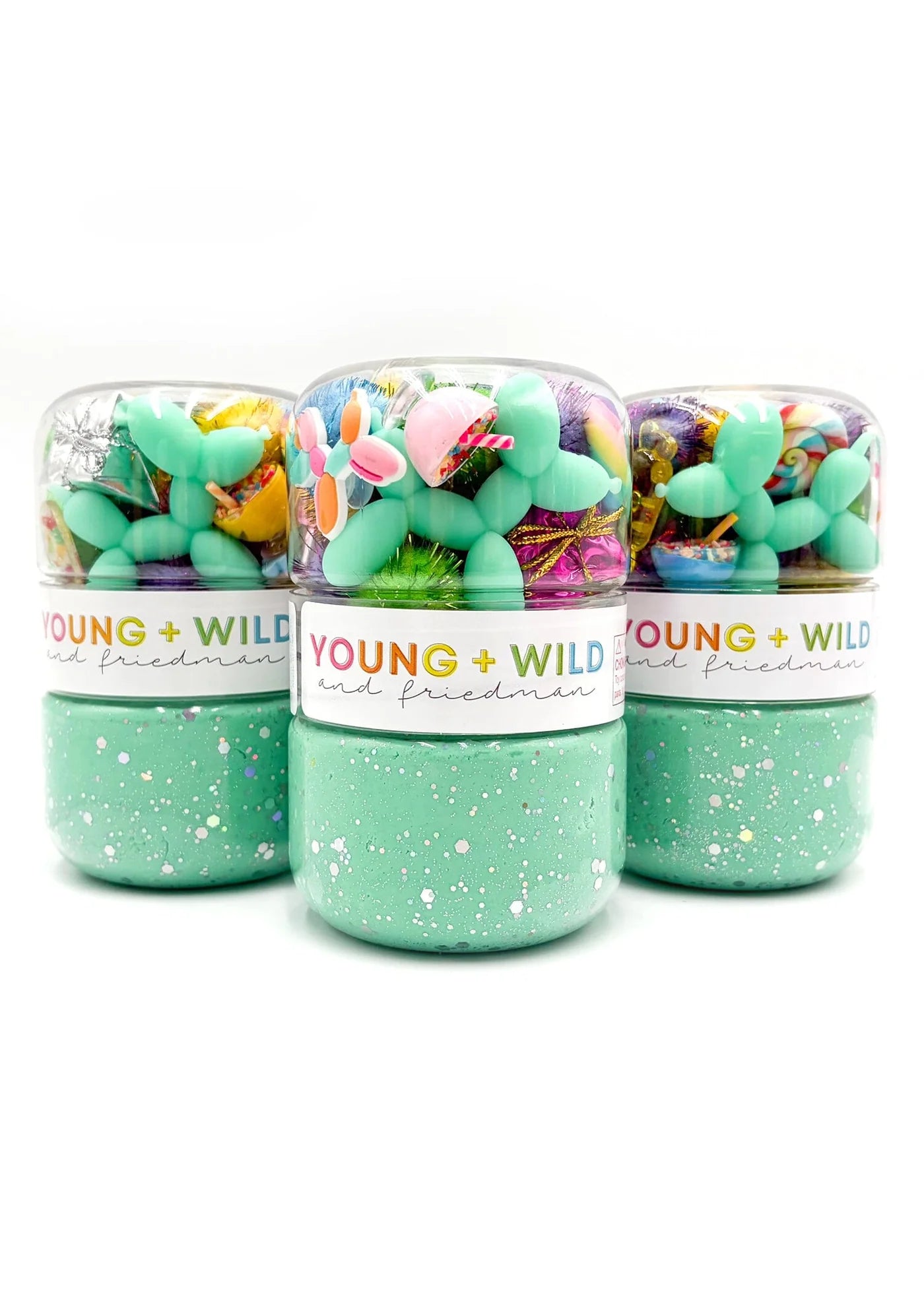 The Birthday Grab & Go Dough Jars come with one jar of our amazing all-natural sensory dough and a separate screw-on jar filled with everything you need to make the cutest scene!