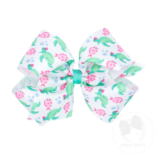 Beach-themed Turtle Print Grosgrain Hair Bow