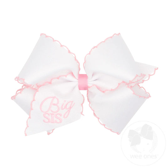 White bow with pink accents and 'Big Sis' text on a white background
