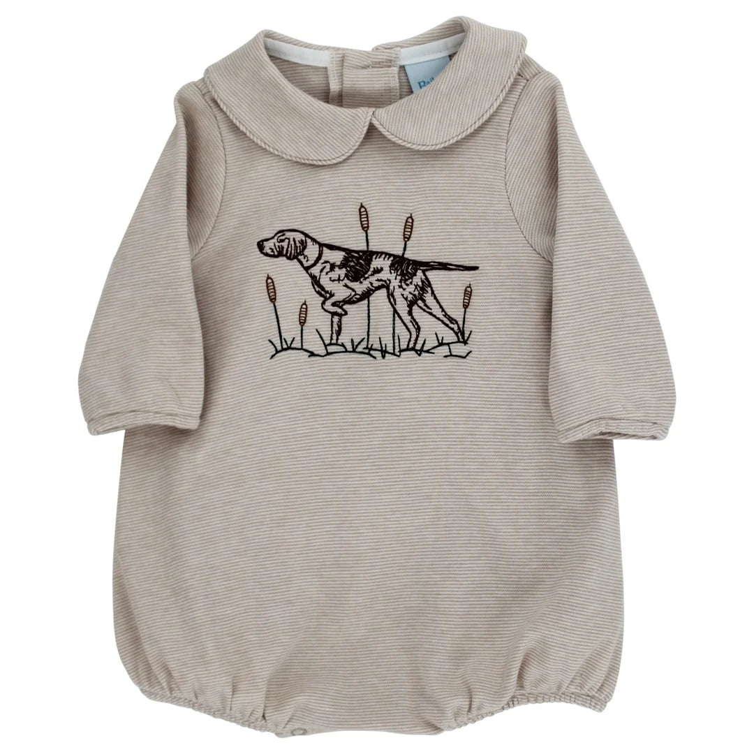Brown striped bubble with bird dog embroidery
