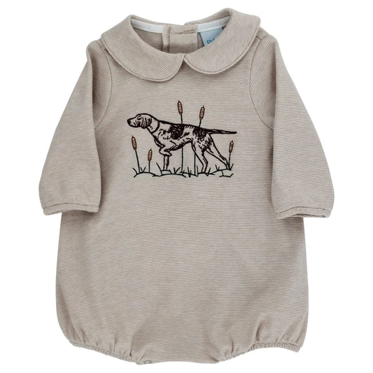 Brown striped bubble with bird dog embroidery
