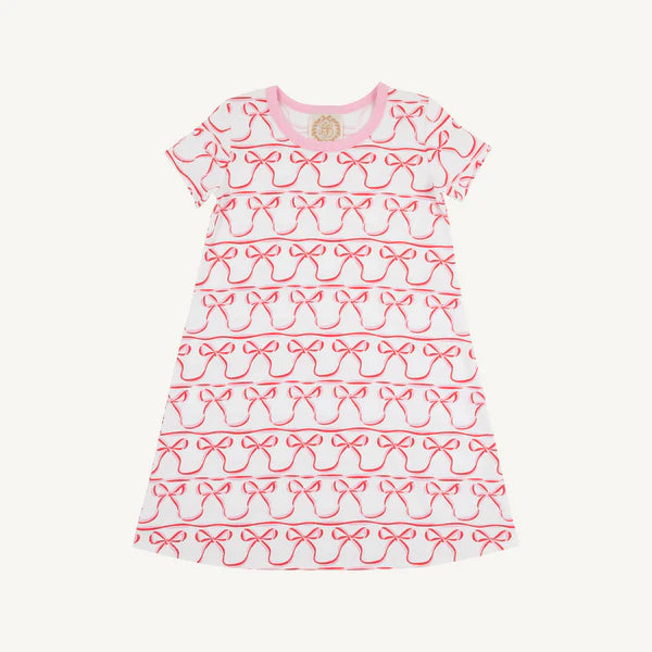 White dress pink and red bow pattern 