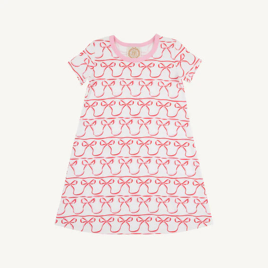White dress pink and red bow pattern 