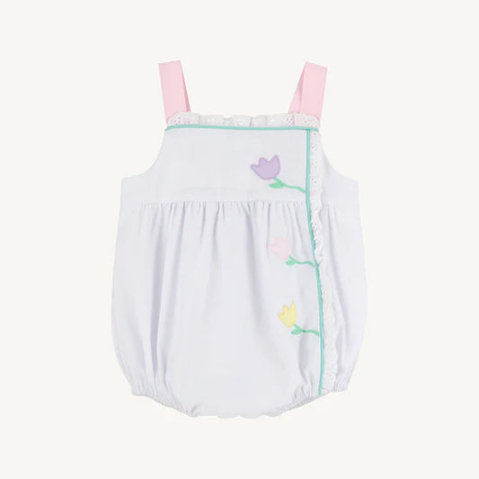 Bitsy Bubble - Worth Avenue White with Palm Beach Pink & Flower Applique