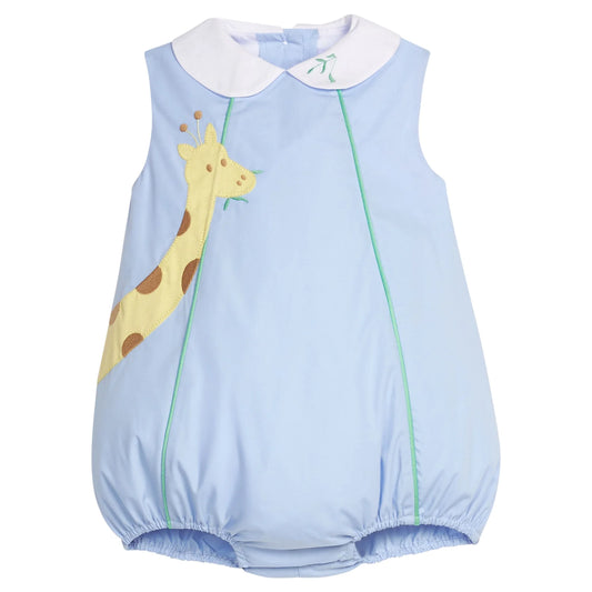 Light blue baby romper with a giraffe design 