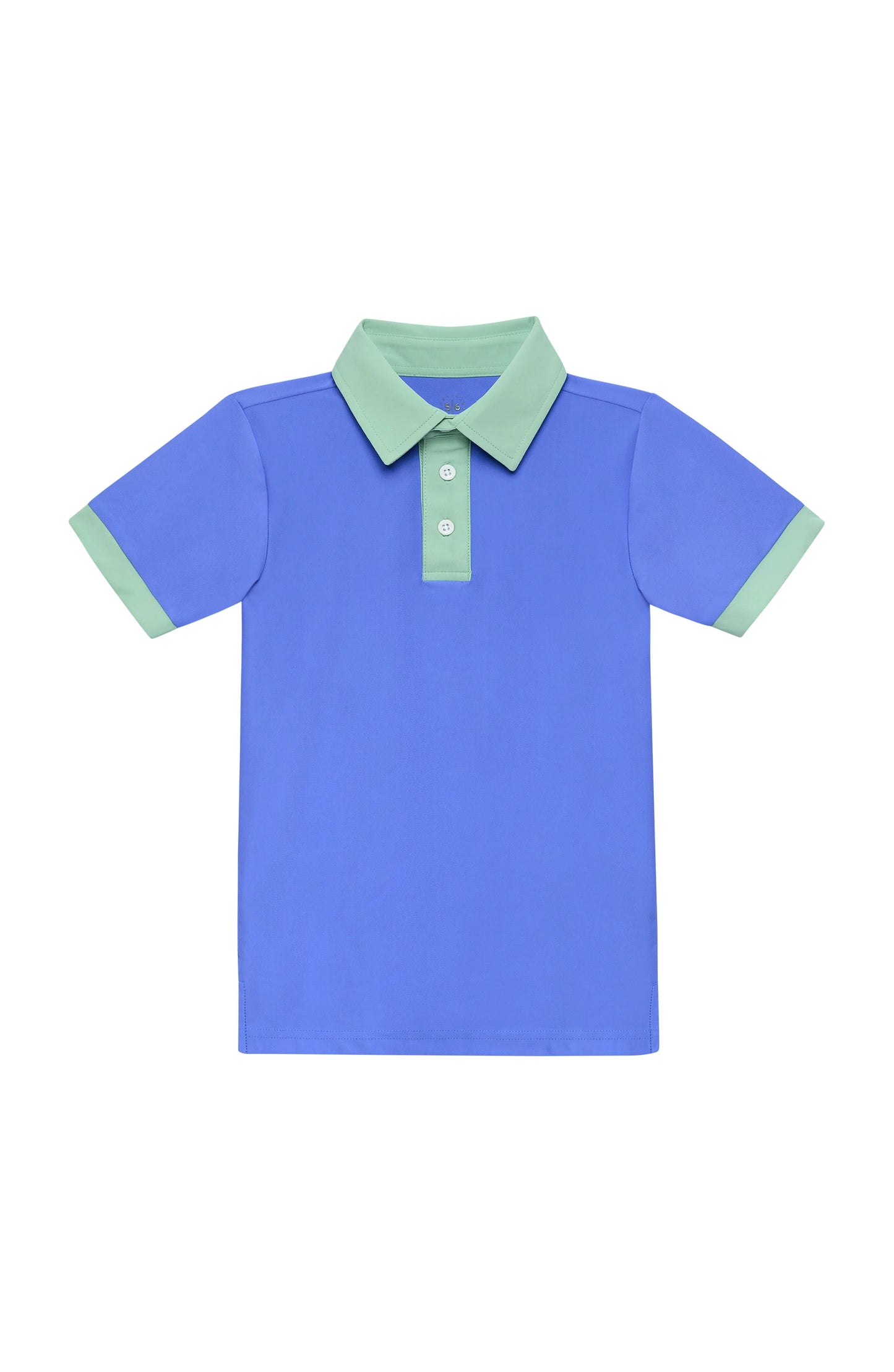 Blue polo shirt with green trim 