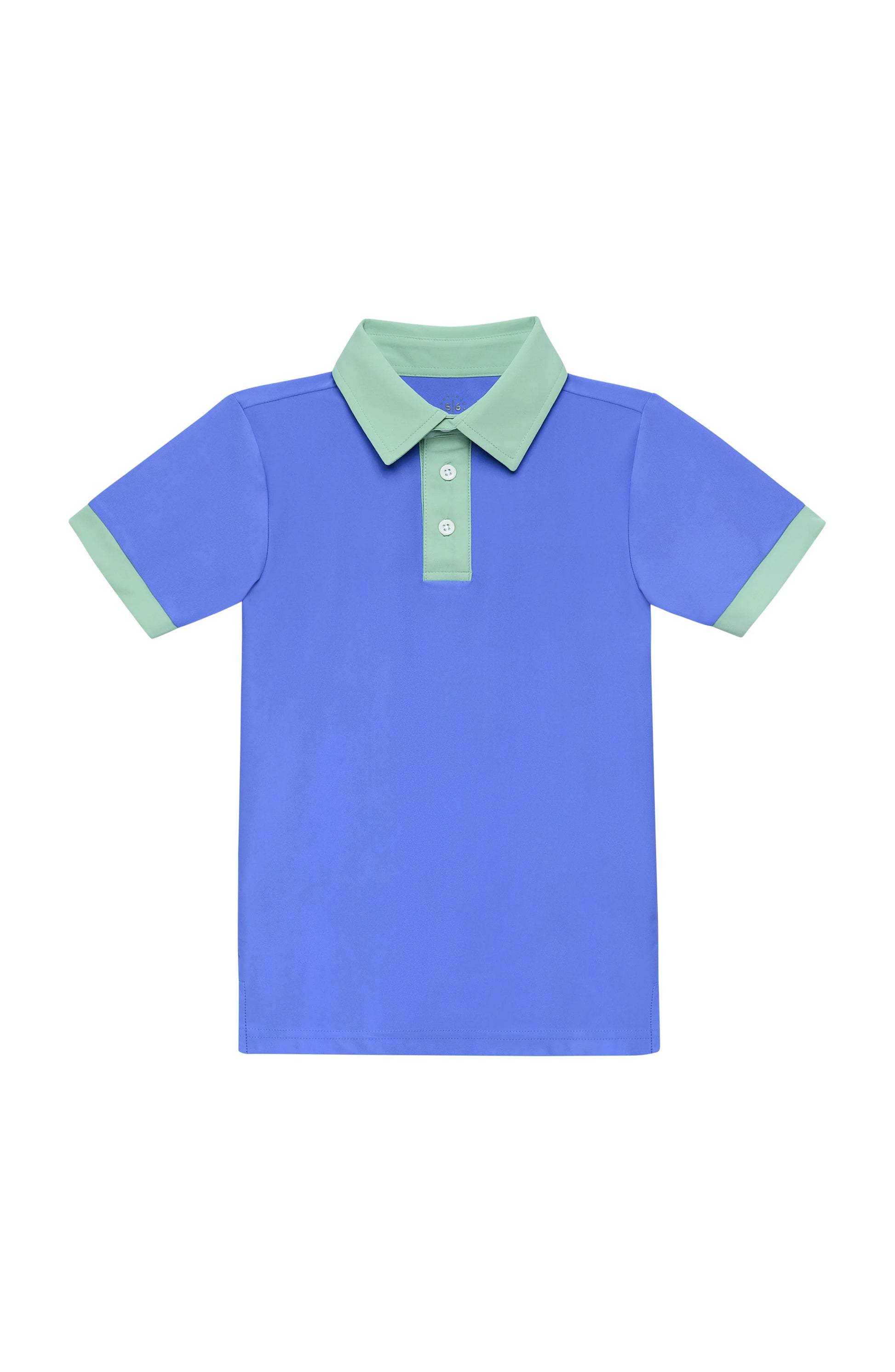 Blue polo shirt with green trim 