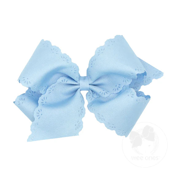 Grosgrain Bow with Eyelet Flower-Embossed Edges - Blue