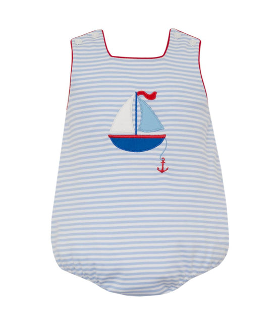 Blue/white Striped baby romper with sailboat design 