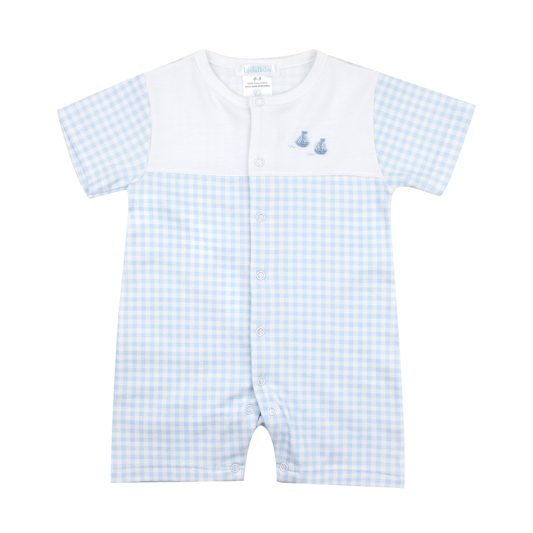 Boat Gingham Romper - Blue