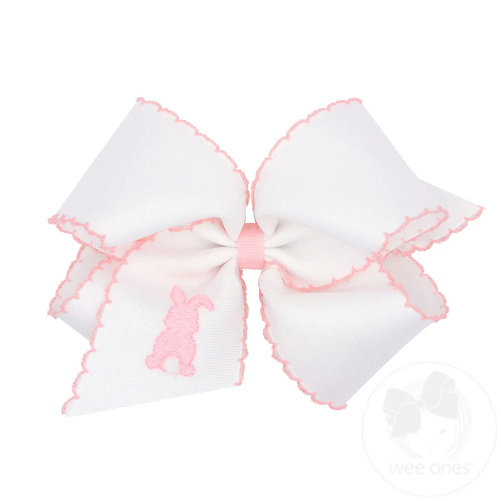 Grosgrain Bows with Moonstitch Edge and Puff Tail Bunny Embroidery