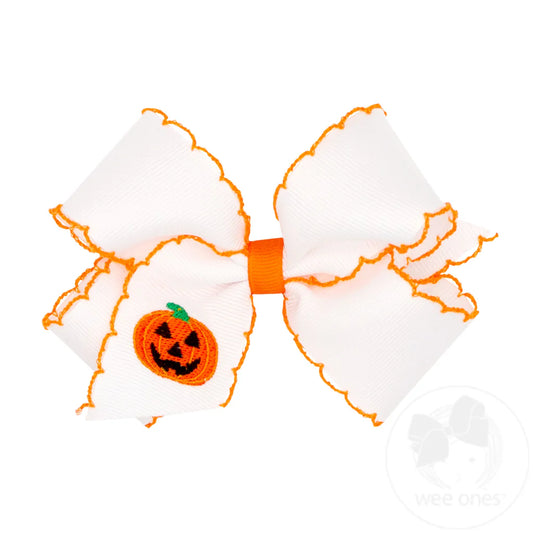 Medium Grosgrain Hair Bow with Moonstitch Edge and Halloween Embroidery