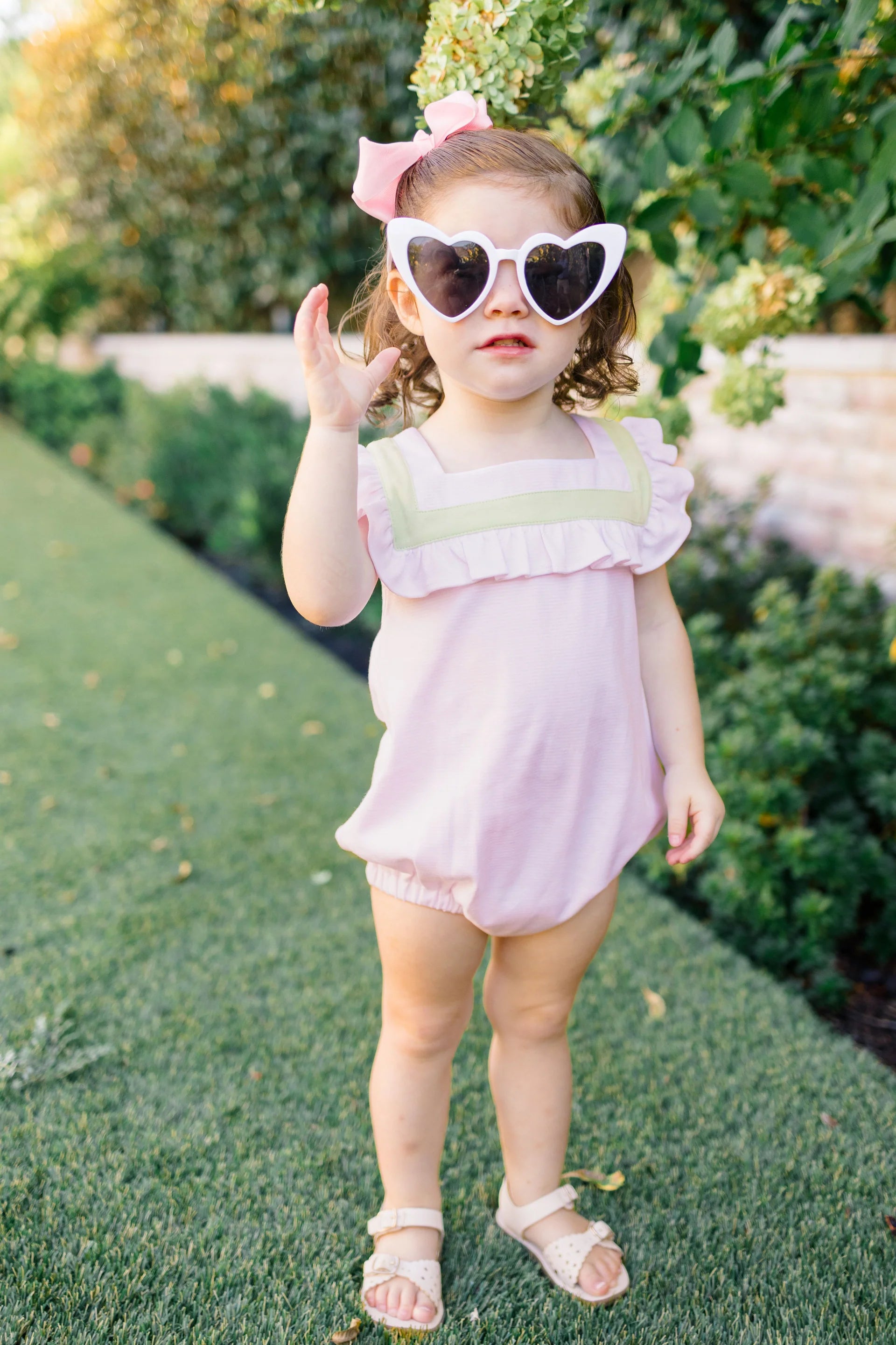 Baby bubble pink striped with green border