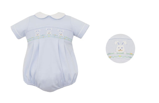 Bunny Smocked Bubble - Blue