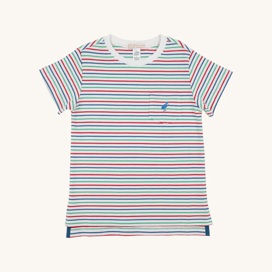 Carter Crewneck -Simsbury Stripe with Wood Boat Blue Stork