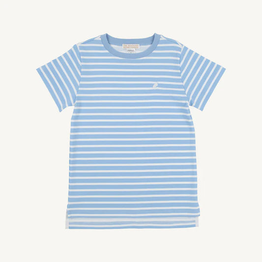 Carter Crewneck -Sarasota Sky Stripe with Worth Avenue White Stork