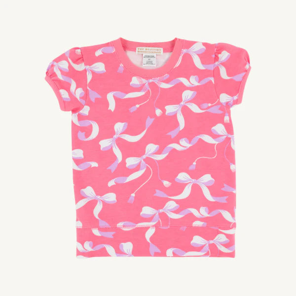 Cassidy Comfy Crewneck Short Puff Sleeve -Bagley Bows with Romany Rose