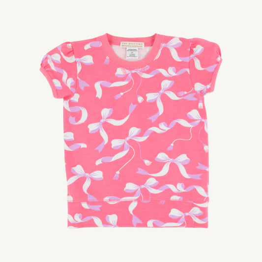 Cassidy Comfy Crewneck Short Puff Sleeve -Bagley Bows with Romany Rose