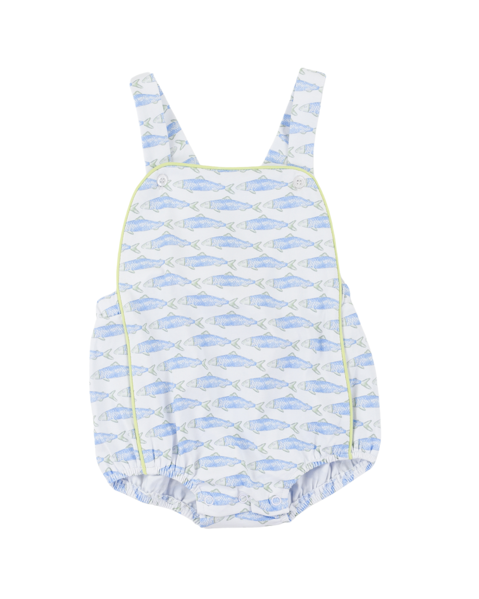 Baby boy bubble with blue fish pattern on a white background