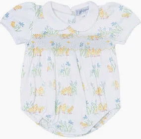 Chicks Print Smocked Bubble