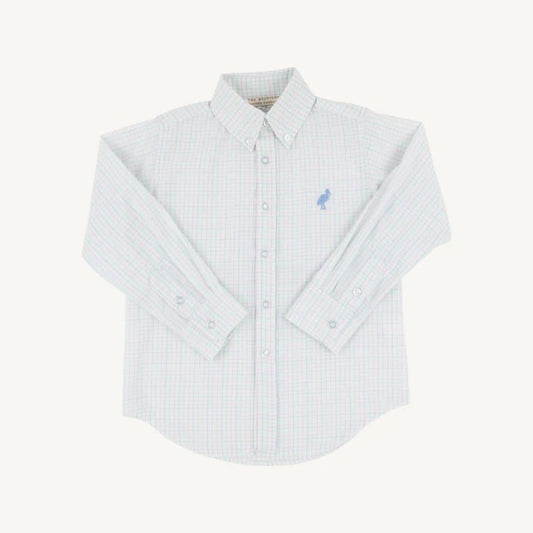 Dean's Shirt -Whitby Windowpane with Sarasota Sky Stork