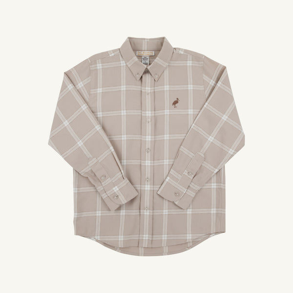 Beige checkered dress shirt on a white background