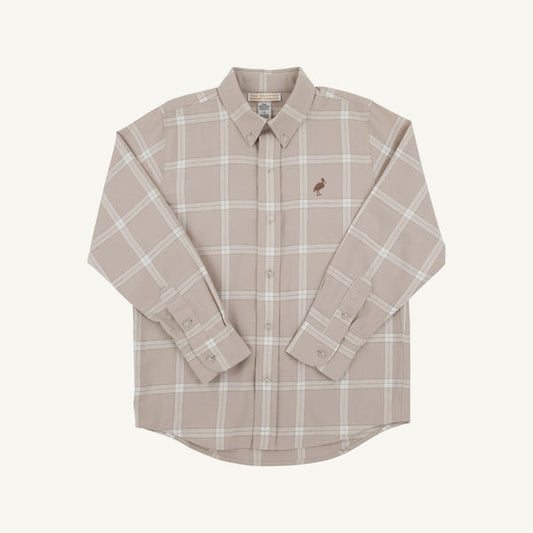 Beige checkered dress shirt on a white background