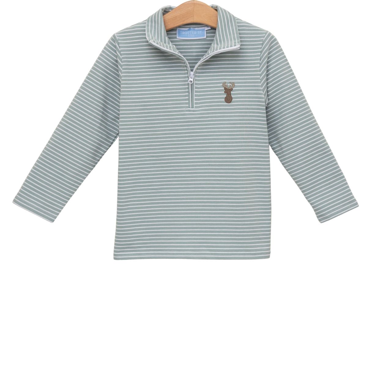 Striped long-sleeve shirt with deer logo on left chest