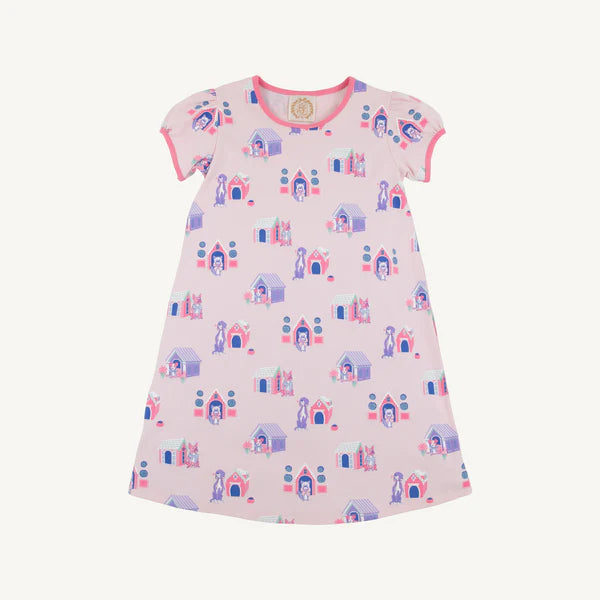 Pink dress with pink and purple dog house design 