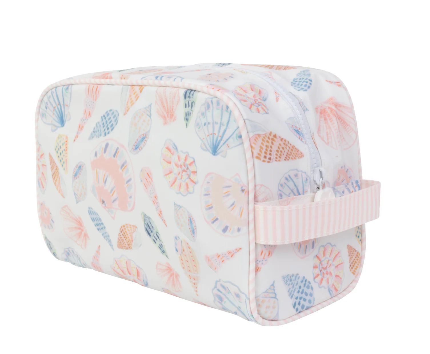 Cosmetic bag with shell pattern on a white background