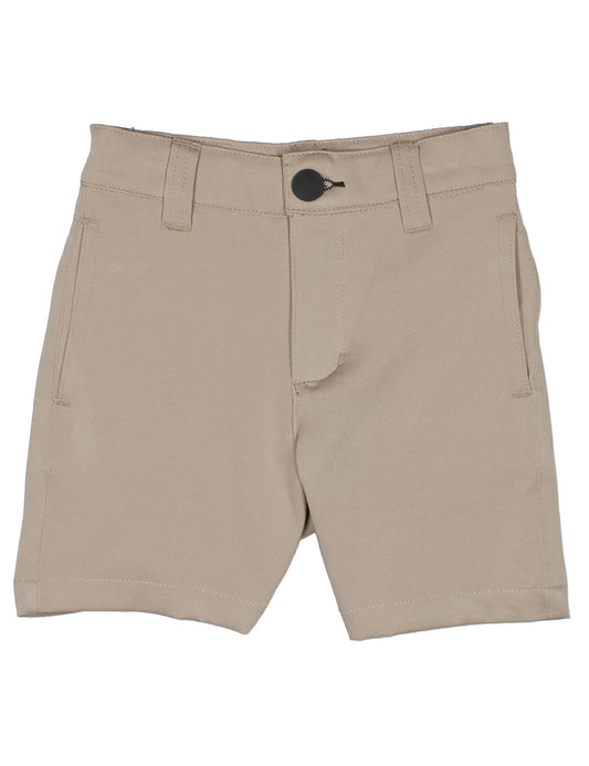 khaki shorts button fly and button closesure