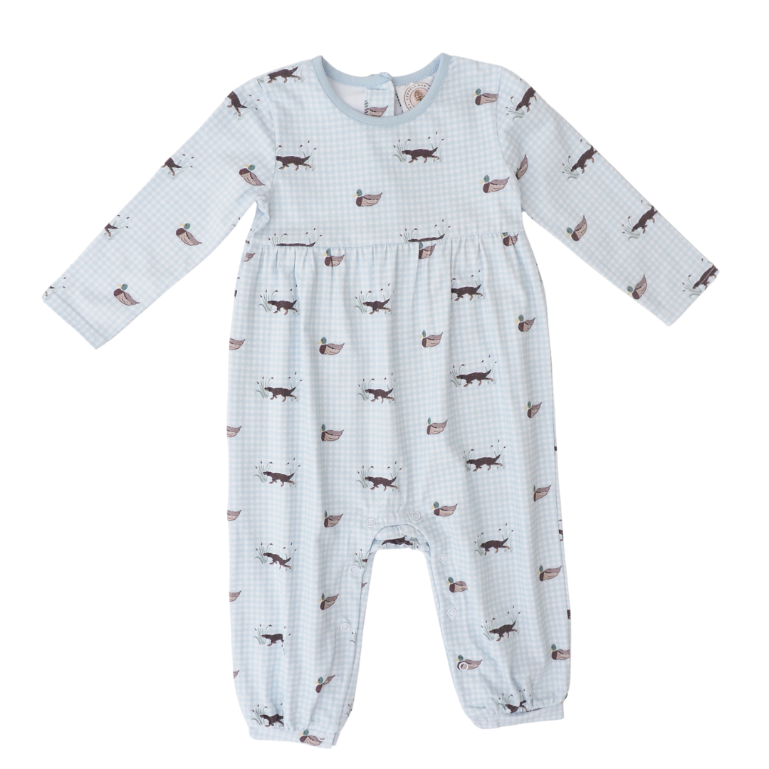 Baby romper with dog pattern on a white background