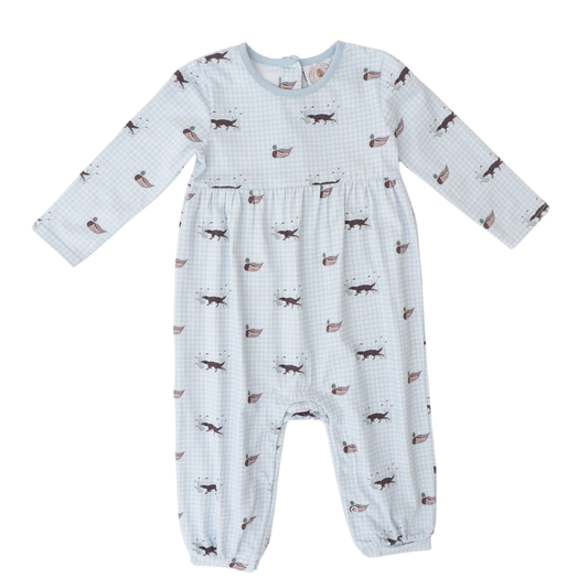 Baby romper with dog pattern on a white background