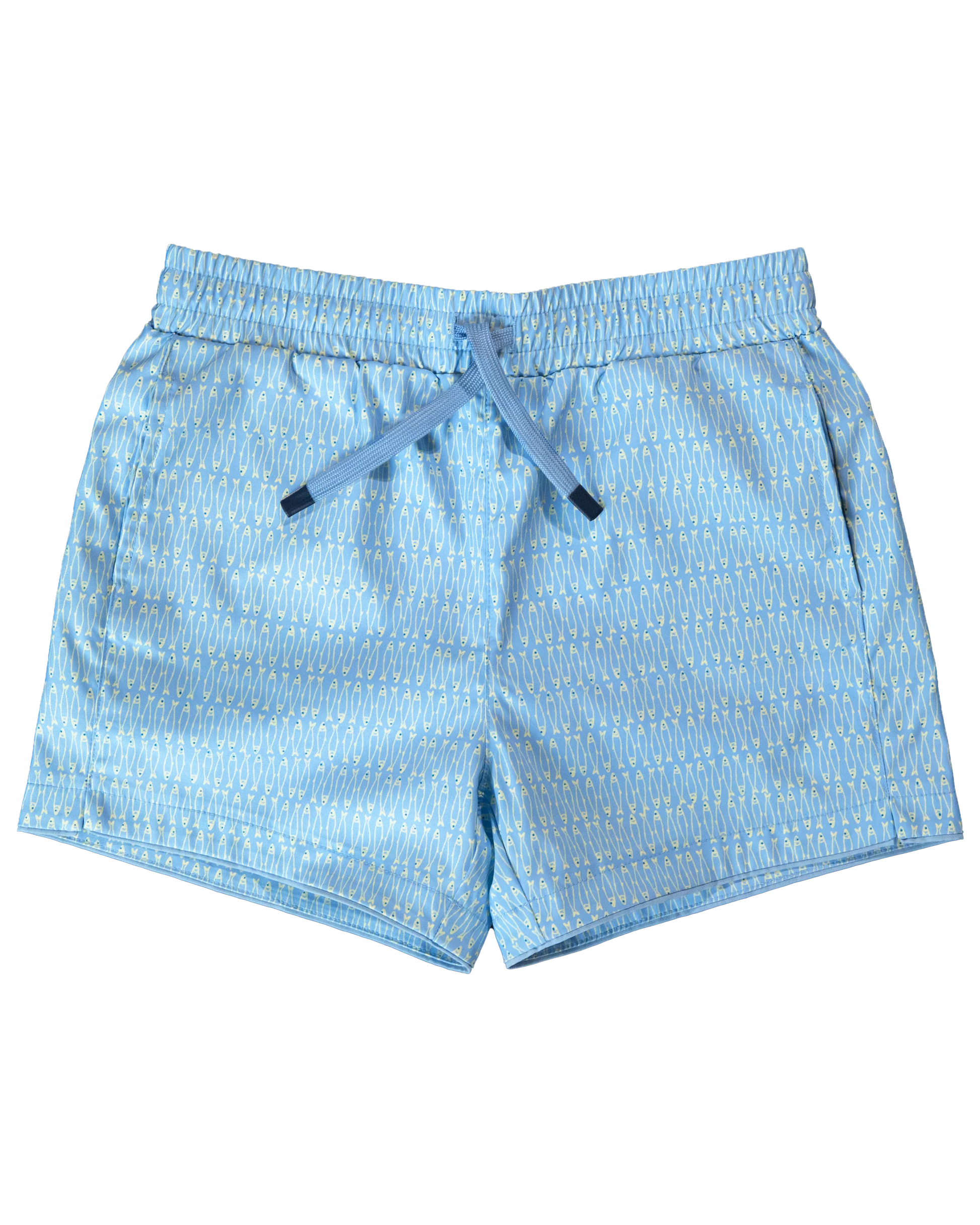 Light blue swim shorts with fish pattern 
